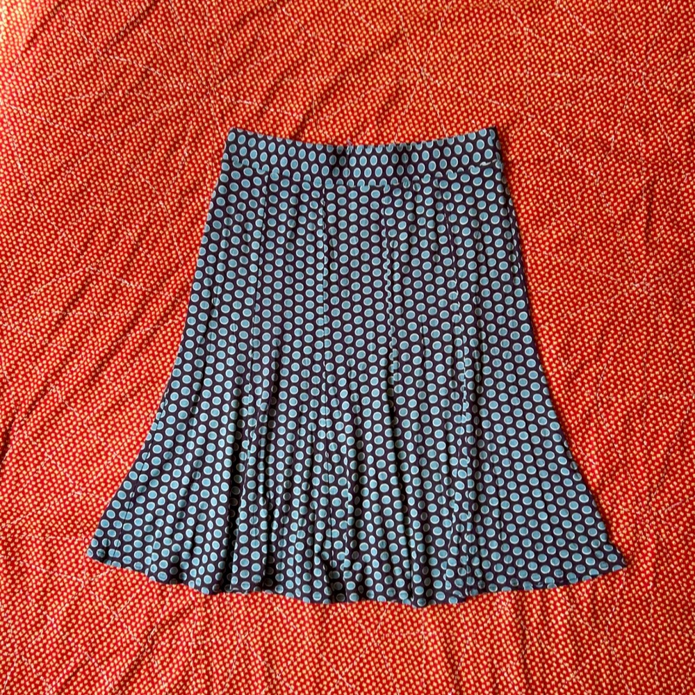 Boden Womens Brown Blue Polka Dot A-Line Knee Length Skirt Size 12L
